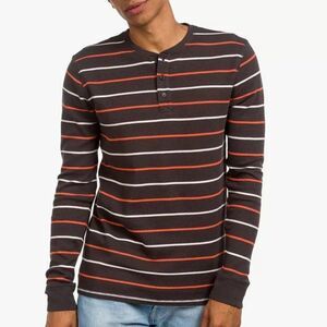 Junk Food Men's Linn Long Sleeve Striped Henley Shirt